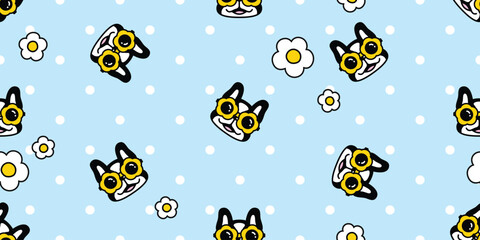 Wall Mural - dog seamless pattern french bulldog flower sunglasses daisy puppy vector pet breed cartoon polka dot