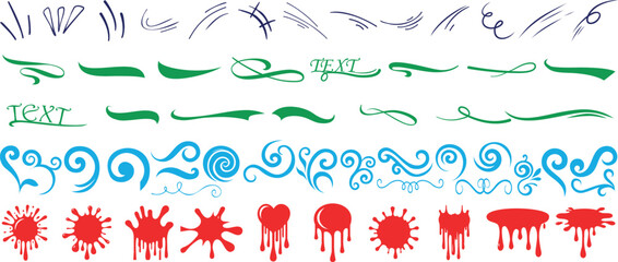 Wall Mural - abstract decorative line art, swirls, ink splatter, text divider, and heart drip elements. perfect f