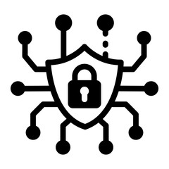 Canvas Print - A filled style icon of cybersecurity with tech shield
