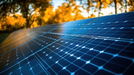 Power plant features solar panel array capturing sunlight, showcasing eco-friendly technology in renewable energy production against a clear blue sky.