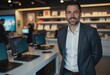 © Aliaksandr Barouski - Tech store manager standing beside a display of laptops in a modern retail environment
