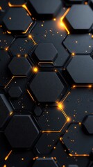 Wall Mural - a black and orange hexagonal pattern with a yellow glow