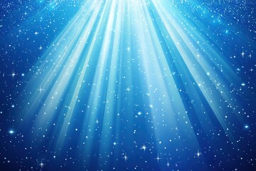 Wall Mural - Bright Light Rays Illuminating Sparkling Blue Background for Design