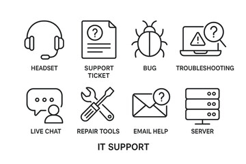 IT Support and Technical Service Line Icons
