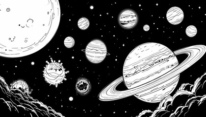 black background with universe decoration