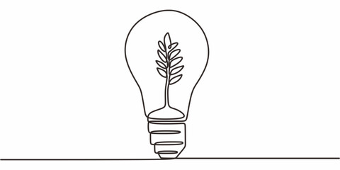Wall Mural - lightbulb plant single line. creative eco vector. sustainability symbol. growth idea.