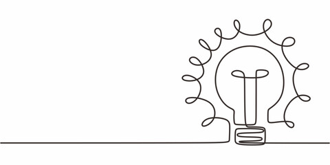 Wall Mural - light bulb rays one line art, idea creativity innovation icon