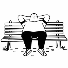 Wall Mural - Large-framed man relaxing on park bench outline illustration