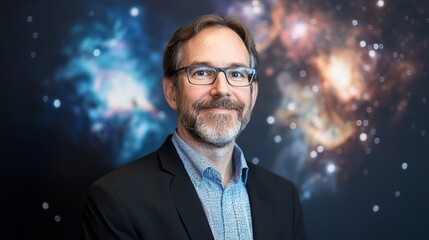 Wall Mural - Cosmic Portrait: Man in Nebula, Surreal Space Photography
