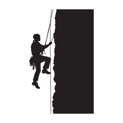 a person abseiling down a rock is a black-and-white silhouette vector designed for t-shirts, mugs, p