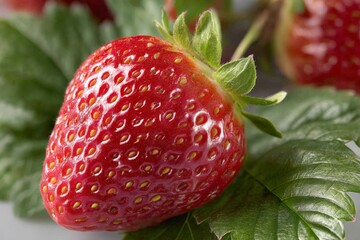 Wall Mural - Freshly harvested strawberries close up taken in a bright kitchen during summer, showcasing vibrant colors and textures