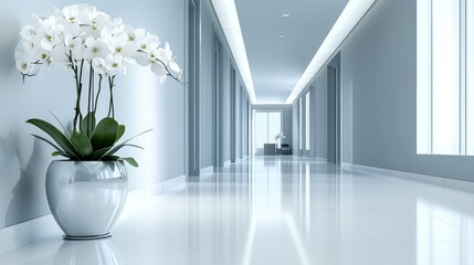 Fototapete - A corporate office hall with clean lines, minimalist design, and sleek furniture for a professional ambiance