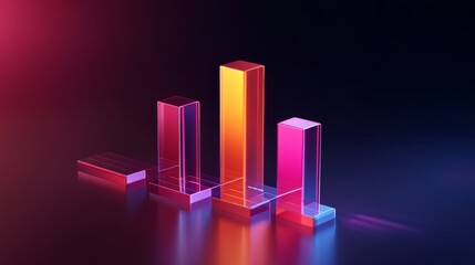 Poster - A creative D bar graph with a glass-like texture, reflecting light beautifully on a dark gradient background