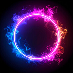 Wall Mural - spooky glowing smoke burst in circle, center void, dramatic neon lighting, cinematic effect.
