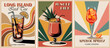 © Creative_Juice_Art - Set of retro cocktail posters in flat mid-century modern style. Aperol Spritz, Long Island Iced Tea, Jungle Bird. Perfect for bar decor, prints, kitchen, or party graphics