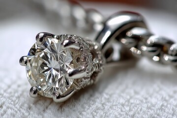 Poster - Close-up view of a luxurious diamond pendant on an elegant chain with intricate details