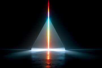Leinwandbilder - Colorful light beam passing through a triangular prism in a dark setting