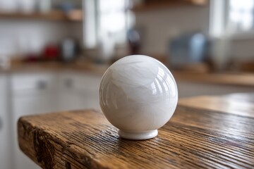 Aufkleber - Modern ceramic sphere displayed on a rustic wooden table in a bright kitchen setting