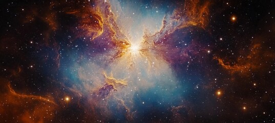 Wall Mural - vibrant purple and gold nebula clouds with many stars filling the background of space backgrounds