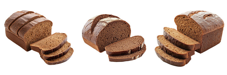 Set of delicious baked bread with sliced ​​pieces isolated on transparent background PNG
