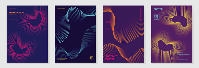 Aufkleber - Modern gradient poster background vector set. Cover template with vibrant perspective geometric prism shapes. Ideal design for social media, cover, banner, flyer.