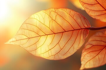 Wall Mural - Sunlit Autumn Leaf Close-Up: Nature's Warm Glow for Seasonal Design and Inspiration