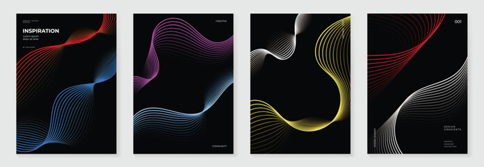 Aufkleber - Modern gradient poster background vector set. Cover template with vibrant perspective geometric prism shapes. Ideal design for social media, cover, banner, flyer.