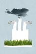 © deagreez - Trend artwork banner sketch 3D photo collage of factory chimney emissions damage environment pollution hand hold cover smell awareness