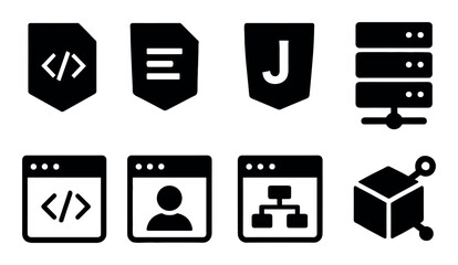 Web development icons: coding, html, server, browser interface