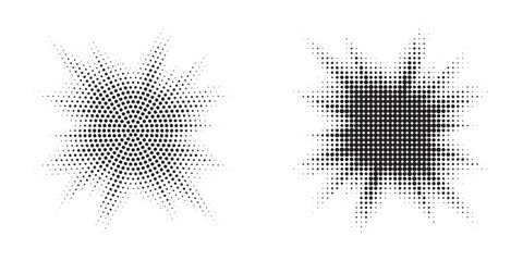 Leinwandbilder - Halftone Background. Glowing light Halftone effect. Abstract grunge Starburst halftone dots background set. Star Flare, Shine light halftone texture. Retro background, pop art style.