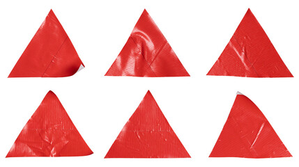 Aufkleber - Set of red triangular shaped tickers, each sticker made from textured plastic film with a crumpled texture, isolated on white background, png