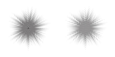 Leinwandbilder - Halftone circle frame background set. Round border Icon using halftone random circle. Grunge circular stain. Vector illustration.	