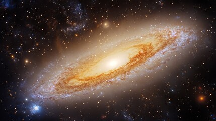 Wall Mural - A spiral galaxy with a bright center surrounded by stars in the vast expanse of outer space
