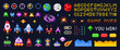 © ssstocker - Space arcade interface. Pixel game spaceship invader battle, retro computer videogame ui elements 8 bit vintage gaming machine 80s 90s alien ship planet, swanky vector illustration