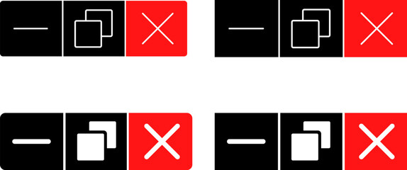 Maximize and minimize close window button. Web buttons for software and application. Close windows sign. Browser window control buttons
