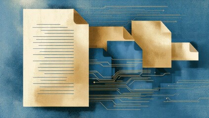 Fototapete - Digital Documents and Data Flow in Abstract Style, Illustrating Information Management and Technological Advancements for Business Solutions : Generative AI