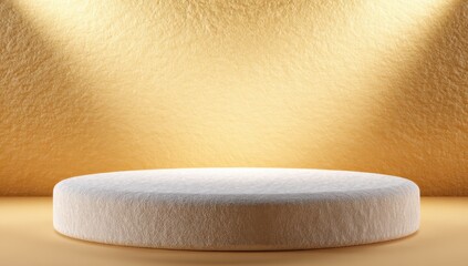 Aufkleber - Round White Platform Against Gold Backdrop, Ideal for Product Presentation and Luxury Brand Marketing, Showcasing Elegance and Refinement : Generative AI