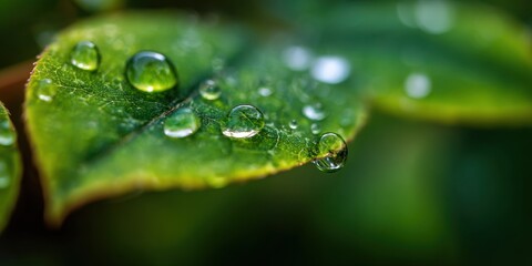 Aufkleber - Close-Up of Water Droplets on a Green Leaf, Symbolizing Environmental Awareness and Sustainable Living, Ideal for Nature Bloggers : Generative AI