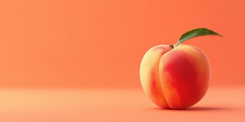 Poster - Studio Shot of a Single Peach on Coral Background, Symbolizing Healthy Eating and Summer Produce : Generative AI
