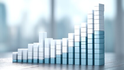 Aufkleber - Rising Bar Graph Made of Blue and White Cubes Showing Financial Success and Business Growth, Representing Progress and Achievement : Generative AI