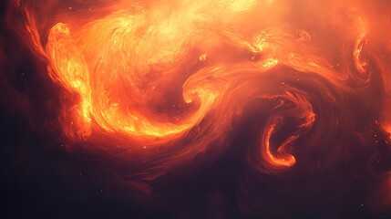 Wall Mural - A vivid depiction of a fiery nebula with swirling clouds of orange and yellow gas in deep space view