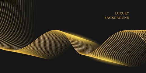 Wall Mural - abstract luxury with shining gold lines waves on black background. futuristic background of flowing 