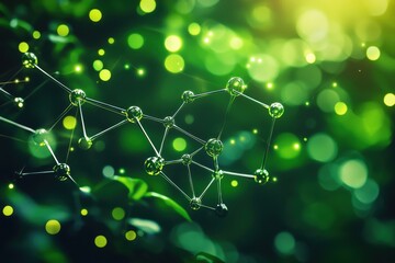 Wall Mural - abstract molecular structure with green bokeh background representing science and nature connection