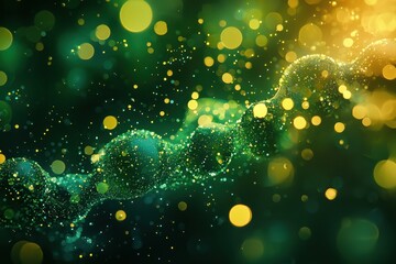 Wall Mural - abstract green and yellow bokeh lights with dna helix structure in a futuristic science and technolo