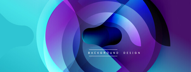 Aufkleber - Abstract circles overlap, creating vibrant blue, purple gradients. Modern design suggests technology, innovation, dynamic energy.