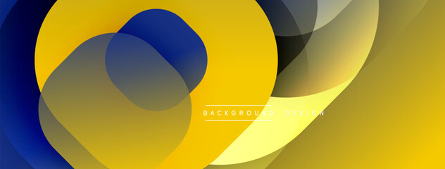 Fototapete - Abstract geometric shapes overlap. Yellow, blue, gray tones create dynamic composition. Modern design element for backgrounds.