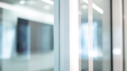 Aufkleber - Abstract View of Modern Office Glass Partition, Illustrating Corporate Transparency and Workplace Innovation in a Bright, Clean Environment : Generative AI