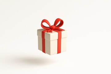 Poster - Floating Gift Box With Red Ribbon on a Clean Background for a Special Occasion or Celebration