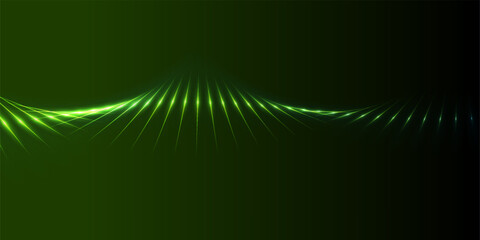 Fototapete - Green glowing linear sound waveform abstract futuristic tech background. Vector concept design