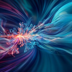 Wall Mural - abstract colorful fluid digital art showing dynamic waves of light and energy in blue and red